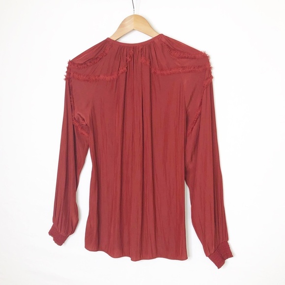 Ramy Brook Burgundy, red silk keyhole, front blouse - Picture 7 of 8